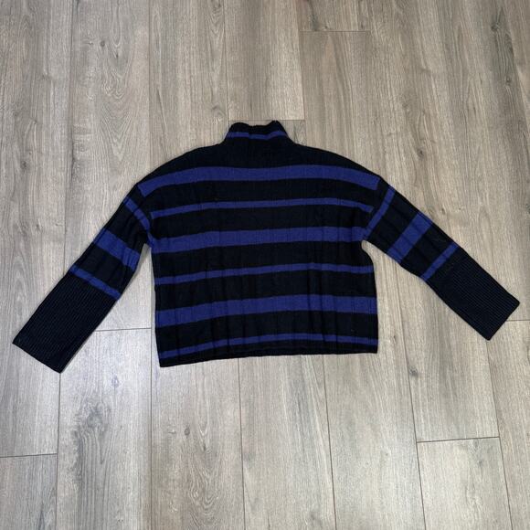 Madewell Ribbed Cashmere-Wool Blend Pullover Sweater Womens XXS Blue Black Knit - Picture 6 of 8